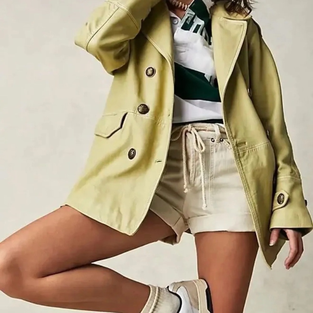 NWOT FREE PEOPLE Leather Jacket TOP NOTCH PEA COAT